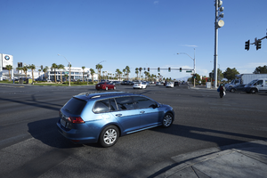 Traffic at the South Rainbow Boulevard and West Sahara Avenue intersection, Las Vegas, Nevada: digital photograph