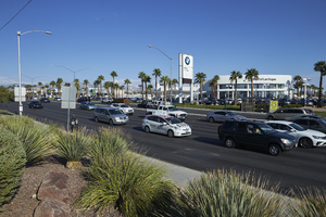 BMW of Las Vegas dealership on West Sahara Avenue looking northwest, Las Vegas, Nevada: digital photograph