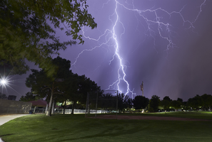 Lightning strkes near Foxridge Park, Henderson, Nevada: digital photograph