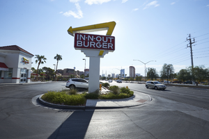 In-N-Out Burger on West Sahara Avenue at Richfield Boulevard looking east, Las Vegas, Nevada: digital photograph