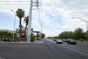 Traffic on West Sahara Avenue at Tamrich Drive, looking west, Las Vegas, Nevada: digital photograph