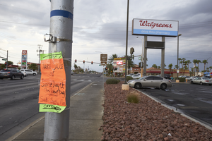 Sign on Nellis Bouleavard and East Sahara Avenue crosswalk sign looking north, Clark County, Nevada: digital photograph