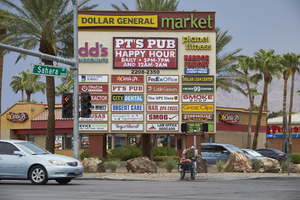 Sign at Winterwood Pavilion on Nellis Bouleavard and East Sahara Avenue, Clark County, Nevada: digital photograph