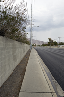 Sidewalks next to single family development on East Sahara Avenue near Nellis Boulevard, Clark County, Nevada: digital photograph
