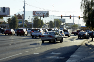 East Sahara Avenue and Maryland Parkway traffic looking east, Las Vegas, Nevada: digital photograph