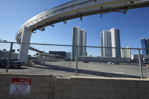 Monorail at East Sahara Avenue and Joe W Brown Drive looking southeast, Las Vegas, Nevada: digital photograph