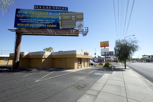 Billboards on east Sahara Avenue near Paradise Road looking east, Las Vegas, Nevada: digital photograph