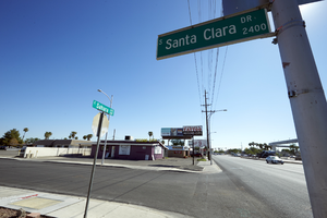 Interection of South Santa Clara Drive and East Sahara Avenue looking east, Las Vegas, Nevada: digital photograph