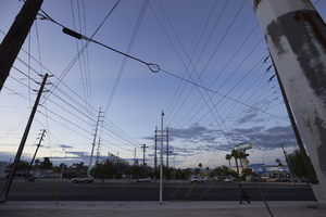 Power substation at East Sahara Avenue, 17th and Spencer Streets looking north at dusk, Las Vegas, Nevada: digital photograph
