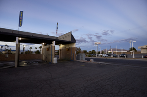 Car wash on East Sahara Avenue looking north at dusk, Las Vegas, Nevada: digital photograph