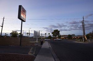 Car wash on East Sahara Avenue looking north at dusk, Las Vegas, Nevada: digital photograph
