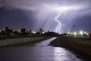Lightning and Flamingo Wash looking west, Las Vegas, Nevada: digital photograph