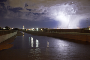 Lightning and Flamingo Wash looking west, Las Vegas, Nevada: digital photograph