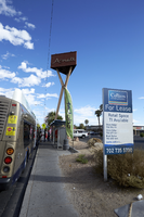 A-mall sign with bus picking up passengers on East Sahara Avenue at Maryland Parkway looking north, Las Vegas, Nevada: digital photograph