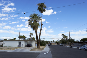 Mid-Centruy modern neighborhood homes near East Sahara Avenue at Maryland Parkway, Las Vegas, Nevada: digital photograph