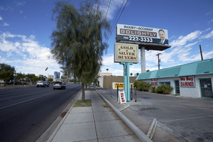 Businesses on East Sahara Avenue near Maryland Parkway, Las Vegas, Nevada: digital photograph