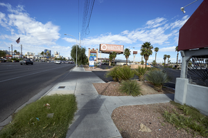 A-mall shopping center on East Sahara Avenue near Maryland Parkway looking west, Las Vegas, Nevada: digital photograph