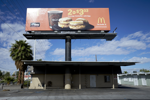 Billboard at business on East Sahara Avenue near Maryland Parkway looking west, Las Vegas, Nevada: digital photograph