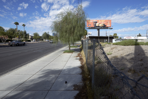 Vacant land on East Sahara Avenue near Maryland Parkway looking west, Las Vegas, Nevada: digital photograph