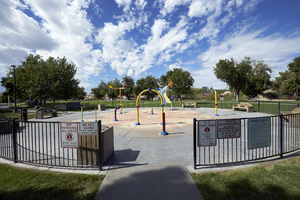 A water play area in the Justice Myron E. Leavitt & Jaycee Community Park, Las Vegas, Nevada: digital photograph