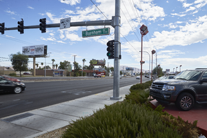 Car dealerships on East Sahara Avenue near South Eastern Avenue looking east, Las Vegas, Nevada: digital photograph