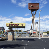 Smog shop with A-mall sign on East Sahara Avenue at Maryland Parkway looking west, Las Vegas, Nevada: digital photograph