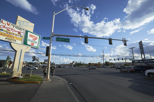 Business sign on South Eastern Avenue at East Sahara Avenue looking south, Las Vegas, Nevada: digital photograph