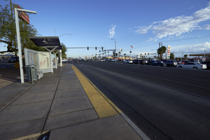 Boulder Highway bus stop looking northwest, Las Vegas, Nevada: digital photograph