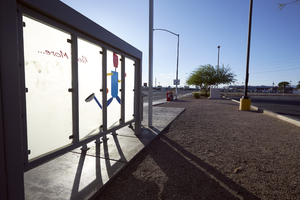 Boulder Highway bus stop looking southeast, Las Vegas, Nevada: digital photograph