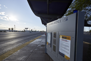 Boulder Highway bus stop looking southeast, Las Vegas, Nevada: digital photograph