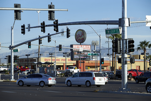 Intersection of Boulder Highway and East Sahara Avenue looking northwest, Las Vegas, Nevada: digital photograph