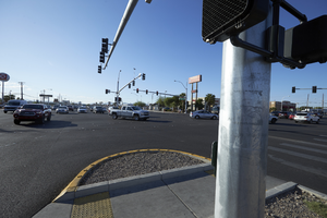 Traffic at the intersection of Boulder Highway / Fremont Street near East Sahara Avenue looking southeast, Las Vegas, Nevada: digital photograph