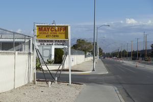 Maycliff Senior Mobile Home Part off East Sahara Avenue at Sandhill Road looking north, Las Vegas, Nevada: digital photograph