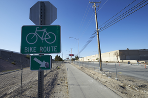 Bike path off East Sahara Avenue and Sandhill Road looking south, Las Vegas, Nevada: digital photograph