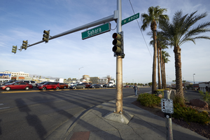 West Sahara Avenue and Decatur Boulevard looking northwest, Las Vegas, Nevada: digital photograph