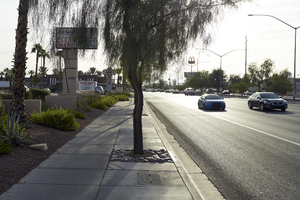 Sidewalks, looking east from West Sahara Avenue east of Decatur Boulevard, Las Vegas, Nevada: digital photograph