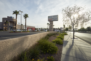 Commercial develoment, looking east from West Sahara Avenue east of Decatur Boulevard, Las Vegas, Nevada: digital photograph