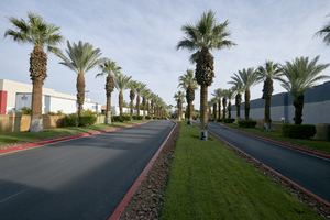 Entrance to the Indian Hills Apartment complex, looking north from West Sahara Avenue east of Decatur Boulevard, Las Vegas, Nevada: digital photograph