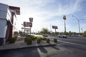 A Kentucy Fried Chicken (KFC) restauarant on West Sahara Avenue west of Arville Street looking east, Las Vegas, Nevada: digital photograph