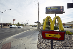 A sign at the McDonald's on West Sahara Avenue and Arville Street looking east, Las Vegas, Nevada: digital photograph