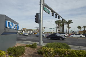 Traffic on West Sahara Avenue at Decatur Boulevard looking north, Las Vegas, Nevada: digital photograph