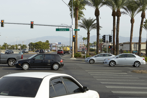 Traffic on West Sahara Avenue at Decatur Boulevard looking north, Las Vegas, Nevada: digital photograph
