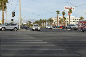 Traffic on West Sahara Avenue at Decatur Boulevard looking west, Las Vegas, Nevada: digital photograph