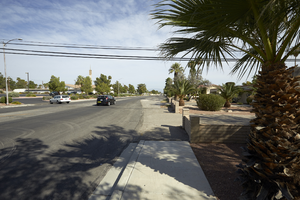 Sidewalk transition on Lindell Road north of West Sahara Avenue, looking north, Las Vegas, Nevada: digital photograph