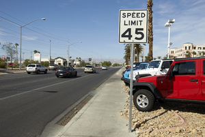 Speed sign on West Sahara Avenue near , Las Vegas, Nevada: digital photograph
