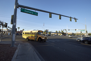 Traffic on West Sahara Avenue and Jones Boulevard, looking southwest, Las Vegas, Nevada: digital photograph
