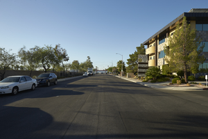 Commercial development along Red Rock Street at West Sahara Avenue, looking south, Las Vegas, Nevada: digital photograph
