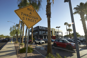 Street sign near Mini of Las Vegas auto dealership, looking north, Las Vegas, Nevada: digital photograph