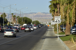 Traffic on West Sahara Avenue west of Lindell Road, looking west, Las Vegas, Nevada: digital photograph