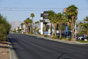 Auto dealerships along West Sahara Avenue, looking west, Las Vegas, Nevada: digital photograph